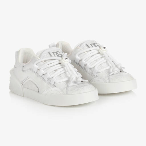 Dolce & Gabbana-Teen Boys White Leather Trainers | Childrensalon Outlet