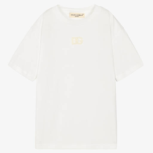 Dolce & Gabbana-Teen Boys White Organic Cotton Logo T-Shirt | Childrensalon Outlet