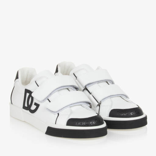 Dolce & Gabbana-Teen Boys White Velcro Leather Sneakers | Childrensalon Outlet