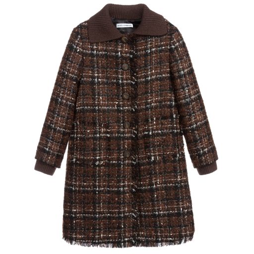 Dolce & Gabbana-Teen Brown Check Tweed Coat | Childrensalon Outlet