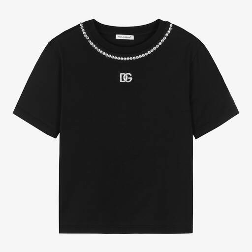Dolce & Gabbana-Черная хлопковая футболка DG со стразами | Childrensalon Outlet
