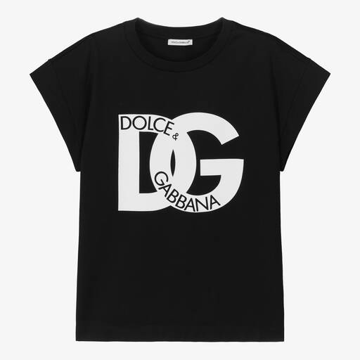 Dolce & Gabbana-Teen Girls Black Cotton DG T-Shirt | Childrensalon Outlet