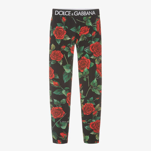 Dolce & Gabbana-Teen Girls Black Cotton Rose Leggings | Childrensalon Outlet