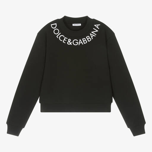 Dolce & Gabbana-سويتشيرت قطن جيرسي لون أسود للمراهقات | Childrensalon Outlet