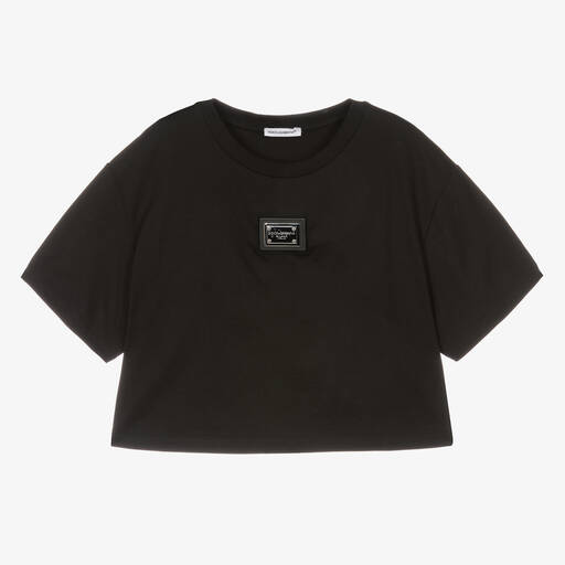 Dolce & Gabbana-Teen Girls Black Crop Logo T-Shirt | Childrensalon Outlet
