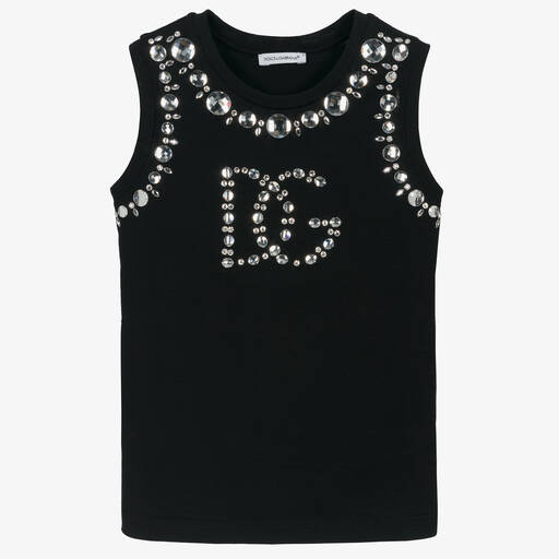 Dolce & Gabbana-Teen Girls Black Crystal Sleeveless Top | Childrensalon Outlet