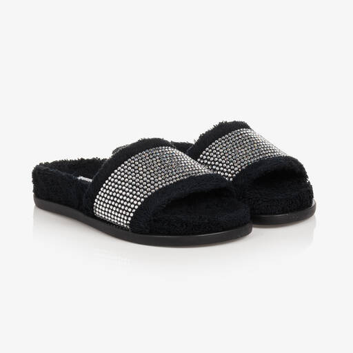 Dolce & Gabbana-Teen Girls Black Crystal Terry Sliders | Childrensalon Outlet