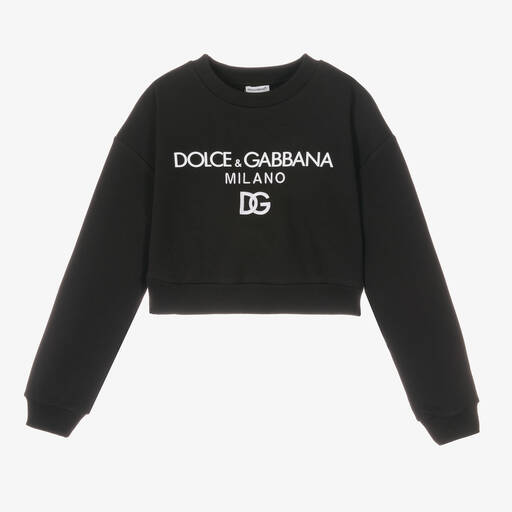 Dolce & Gabbana-سويتشيرت تينز بناتي قطن جيرسي لون أسود | Childrensalon Outlet