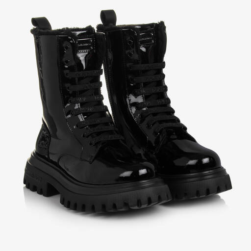 Dolce & Gabbana-Teen Girls Black Patent Leather Boots | Childrensalon Outlet
