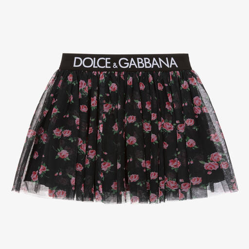 Dolce & Gabbana-Teen Girls Black & Pink Rose Tulle Skirt | Childrensalon Outlet