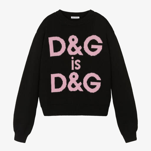 Dolce & Gabbana-Teen Girls Black & Pink Slogan Sweater | Childrensalon Outlet