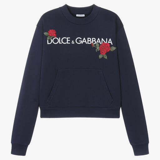 Dolce & Gabbana-Teen Girls Blue Cotton Rose Sweatshirt | Childrensalon Outlet
