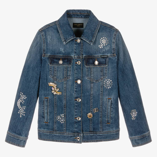 Dolce & Gabbana-Teen Girls Blue Denim Jewelled Jacket | Childrensalon Outlet