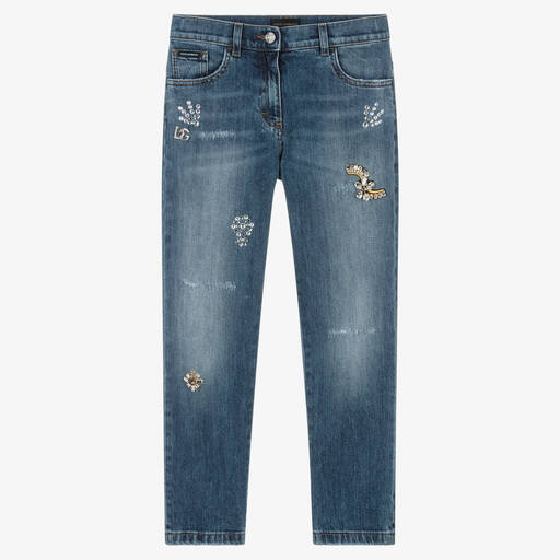 Dolce & Gabbana-Teen Girls Blue Denim Jewelled Jeans | Childrensalon Outlet
