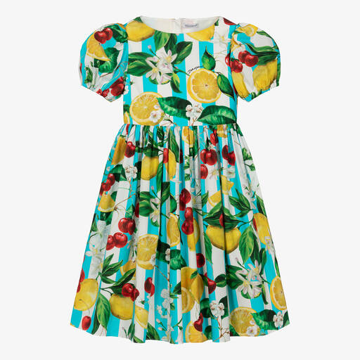 Dolce & Gabbana-Teen Girls Blue Lemon & Cherries Cotton Dress | Childrensalon Outlet