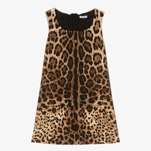 Dolce & Gabbana-فستان تينز بناتي قطن جيرسي لون بني وبيج | Childrensalon Outlet