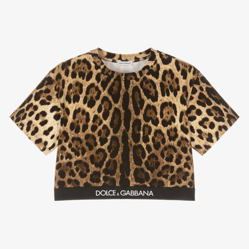 Dolce & Gabbana-Teen Girls Brown Leopard Print Crop Top | Childrensalon Outlet