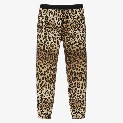 Dolce & Gabbana-Teen Girls Brown Leopard Print Joggers | Childrensalon Outlet