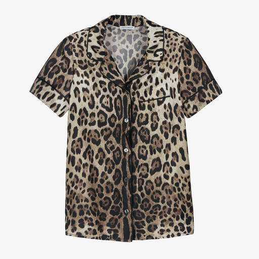 Dolce & Gabbana-Teen Girls Brown Silk Leopard Print Shirt | Childrensalon Outlet