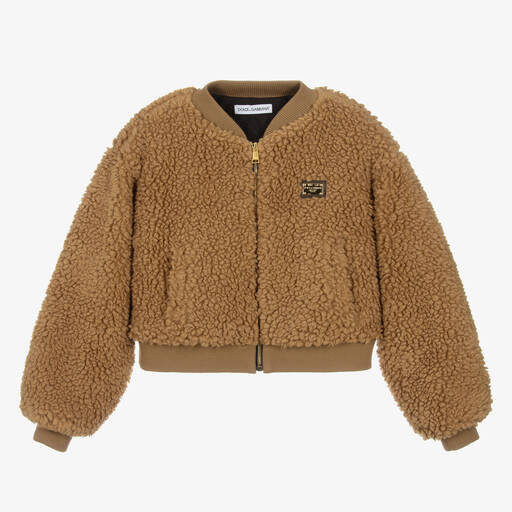 Dolce & Gabbana-Teen Girls Brown Teddy Fleece Bomber Jacket | Childrensalon Outlet