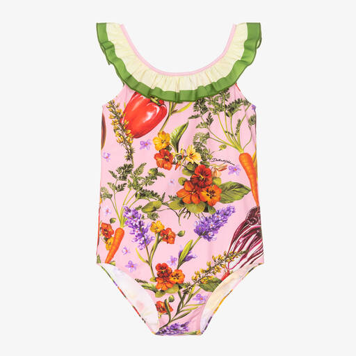Dolce & Gabbana-مايّو تينز بناتي لون زهري بطبعة ملونة | Childrensalon Outlet