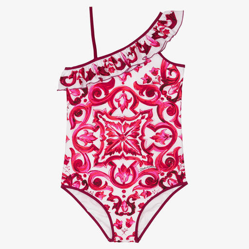 Dolce & Gabbana-Pinker Teen Majolica Badeanzug | Childrensalon Outlet