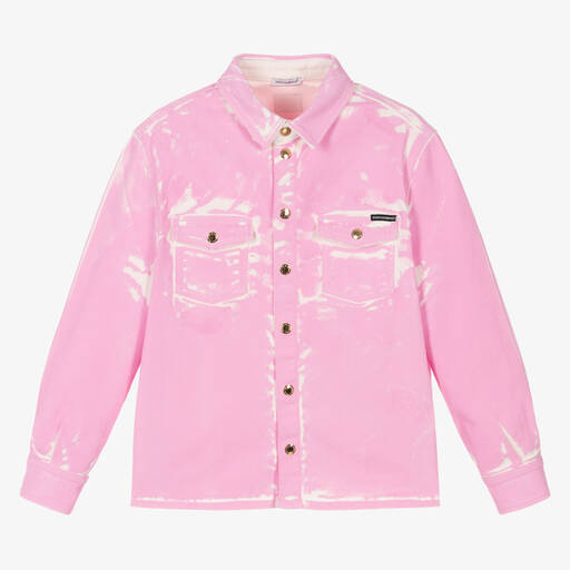 Dolce & Gabbana-Розовая джинсовая куртка с эффектом краски  | Childrensalon Outlet