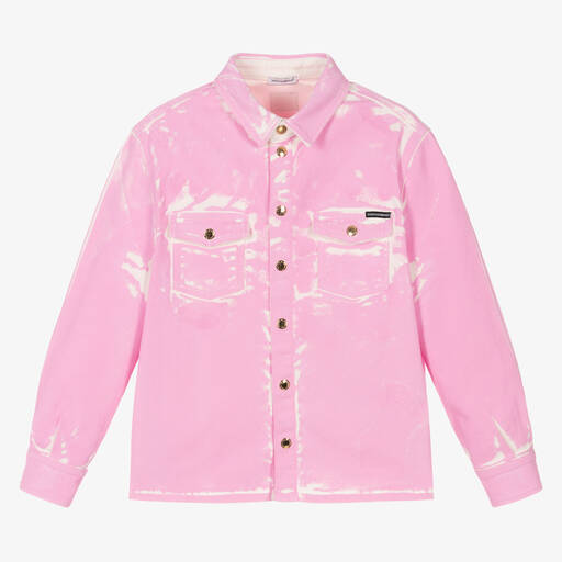 Dolce & Gabbana-Teen Girls Pink Paint Effect Denim Jacket  | Childrensalon Outlet