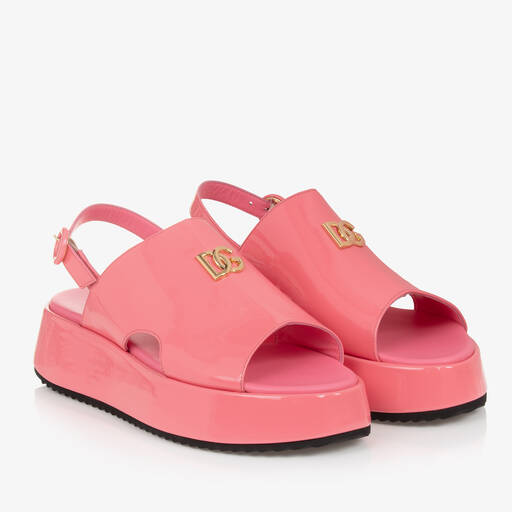 Dolce & Gabbana-Teen Girls Pink Patent Flatform Sandals | Childrensalon Outlet