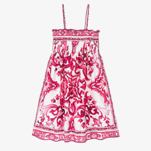 Dolce & Gabbana-Robe rose et blanche en coton ado | Childrensalon Outlet