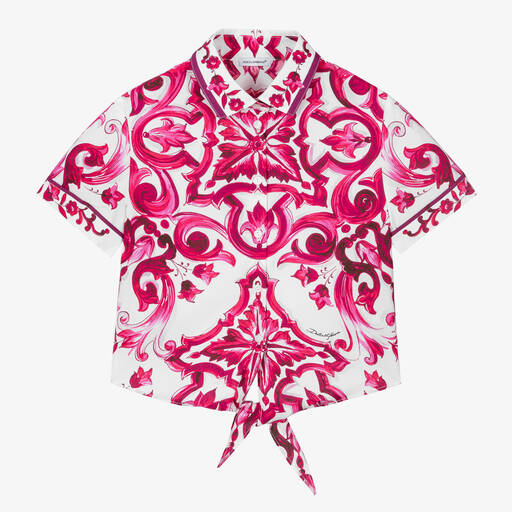 Dolce & Gabbana-Chemisier rose et blanc en coton | Childrensalon Outlet