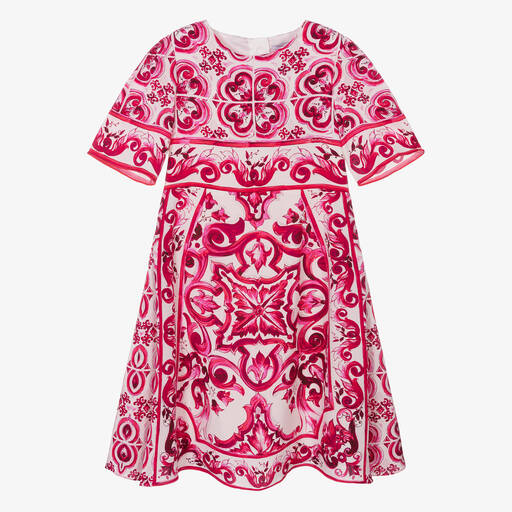 Dolce & Gabbana-Teen Girls Pink & White Majolica Silk Dress | Childrensalon Outlet
