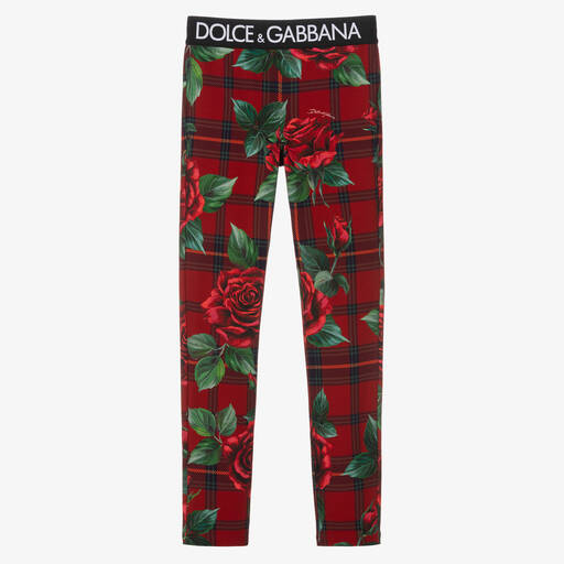 Dolce & Gabbana-ليقنز  تارتان قطن عضوي جيرسي لون أحمر وأسود للمراهقات | Childrensalon Outlet