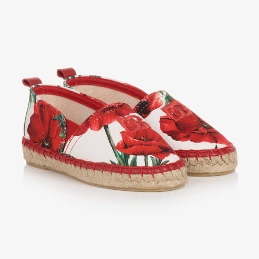 Dolce & Gabbana-Teen Girls Red Embroidered Poppy Espadrilles | Childrensalon Outlet