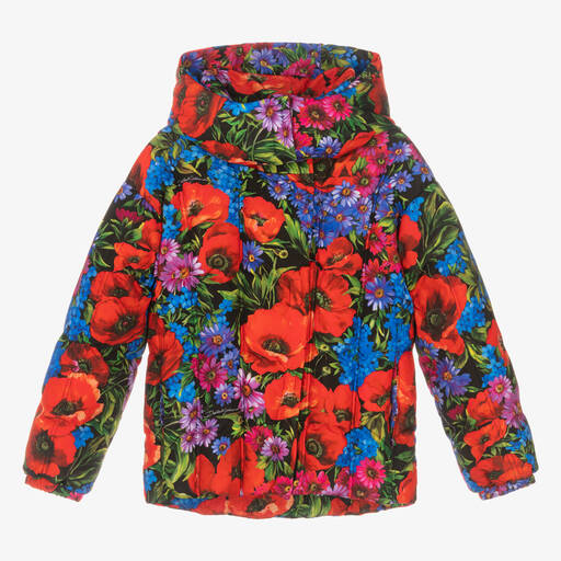 Dolce & Gabbana-جاكيت هودي تينز بناتي لون أحمر بطبعة ورود | Childrensalon Outlet