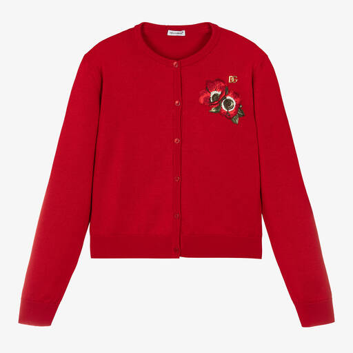 Dolce & Gabbana-Teen Girls Red Knitted Poppy Cardigan | Childrensalon Outlet