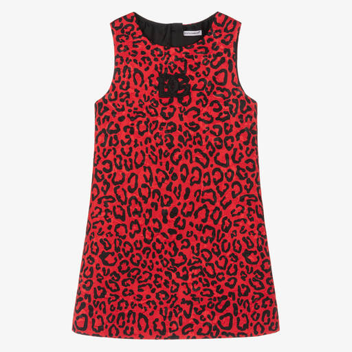 Dolce & Gabbana-فستان تينز بناتي قطن جاكارد لون أحمر | Childrensalon Outlet