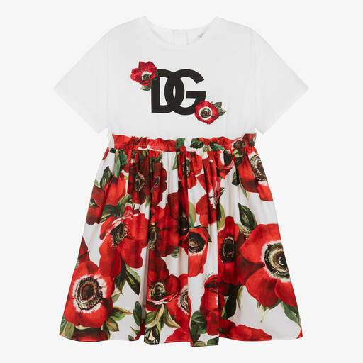 Dolce & Gabbana-فستان قطن بوبلين لون أحمر وأبيض للمراهقات | Childrensalon Outlet