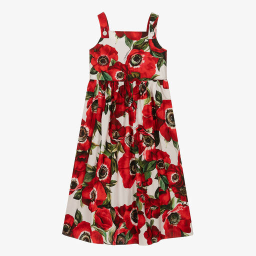 Dolce & Gabbana-فستان قطن بوبلين لون أحمر وأبيض للمراهقات | Childrensalon Outlet