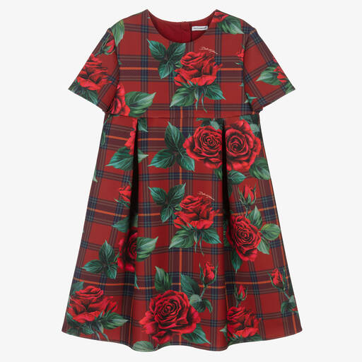 Dolce & Gabbana-Teen Girls Red Rose Tartan Dress | Childrensalon Outlet