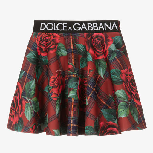 Dolce & Gabbana-Teen Girls Red Tartan Rose Jersey Skirt | Childrensalon Outlet