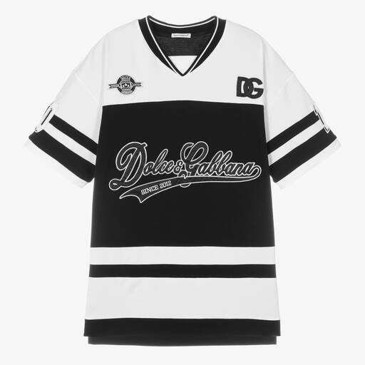 Dolce & Gabbana-Teen Girls White & Black Varsity Logo Dress | Childrensalon Outlet