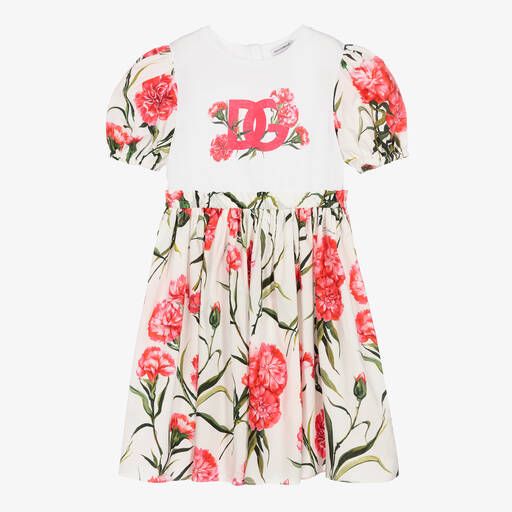 Dolce & Gabbana-Teen Girls White Carnation Print Dress | Childrensalon Outlet