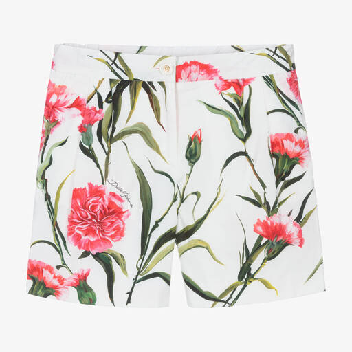 Dolce & Gabbana-Teen Girls White Carnation Print Shorts | Childrensalon Outlet