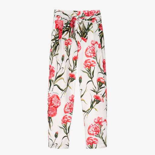 Dolce & Gabbana-Teen Girls White Carnation Print Trousers | Childrensalon Outlet