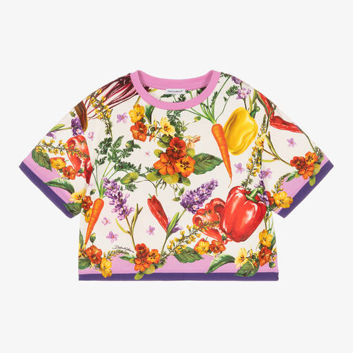 Dolce & Gabbana-Teen Girls White Farmer Print T-Shirt | Childrensalon Outlet