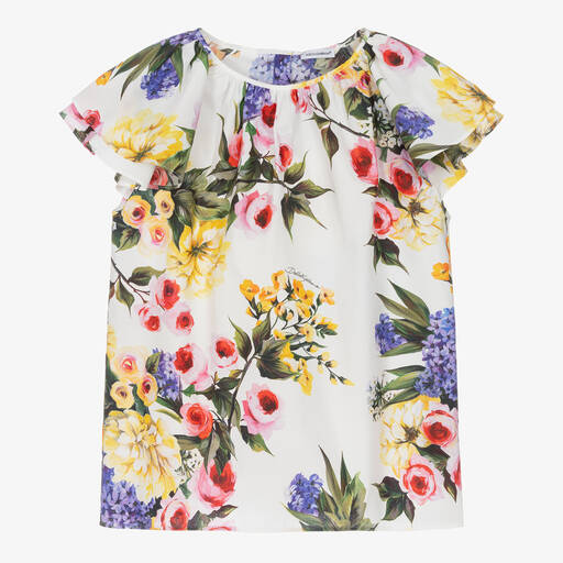Dolce & Gabbana-Teen Girls White Floral Cotton Blouse | Childrensalon Outlet
