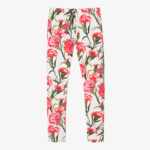Dolce & Gabbana-Teen Girls White & Pink Carnation Leggings | Childrensalon Outlet
