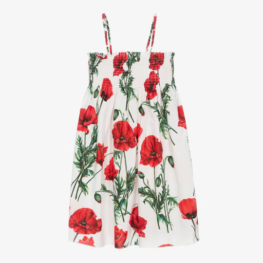 Dolce & Gabbana-Teen Girls White Poppy Dress  | Childrensalon Outlet