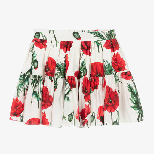 Dolce & Gabbana-Teen Girls White Poppy Mini Skirt | Childrensalon Outlet